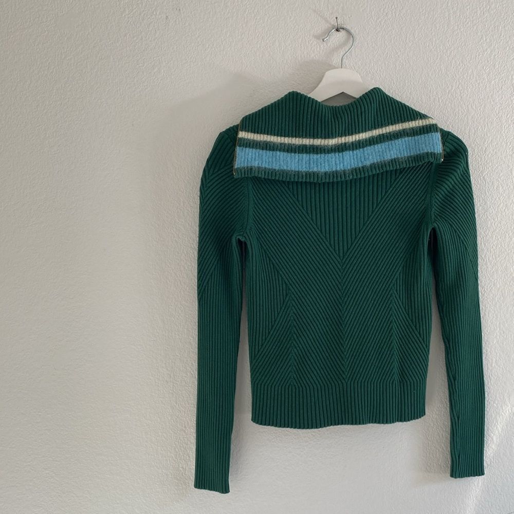 Tory Burch Zipper Closure Green Ribbed Sweater - Picture 5 of 6